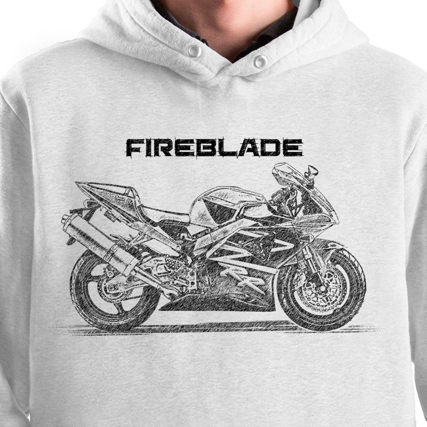 White T-shirt with Honda CBR 954 Fireblade. Gift for motorcyclist.