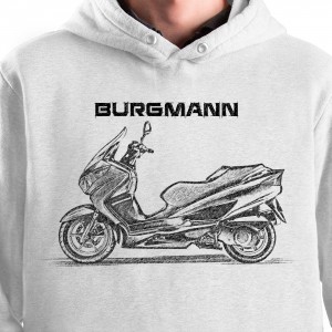White T-shirt with Suzuki Burgmann 125. Gift for motorcyclist.