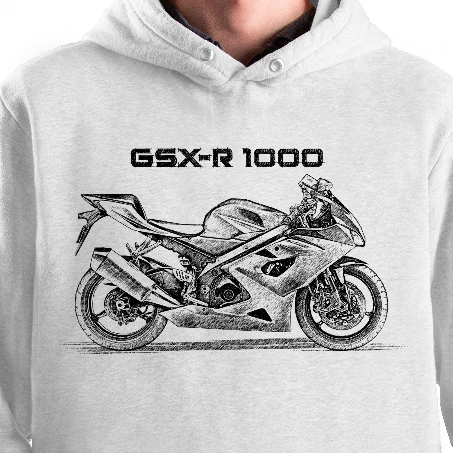 White T-shirt with Suzuki GSX-R 1000. Gift for motorcyclist.