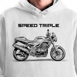 White T-shirt with Triumph Speed Triple T509. Gift for motorcyclist.