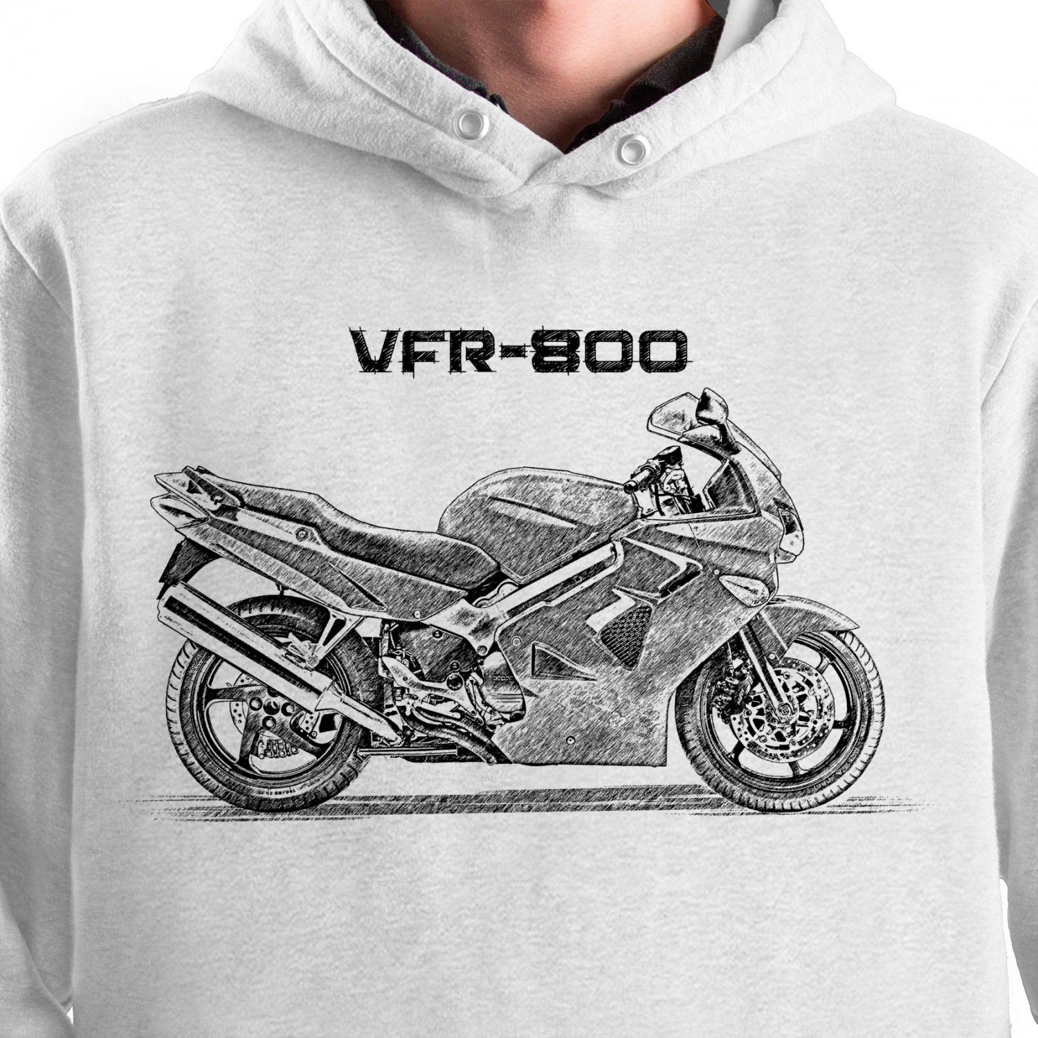 White T-shirt with Honda VFR-800. Gift for motorcyclist.