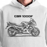 White T-shirt with Honda CBR 1000F. Gift for motorcyclist.