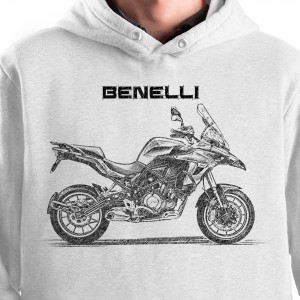 White T-shirt with Benelli TRK. Gift for motorcyclist.