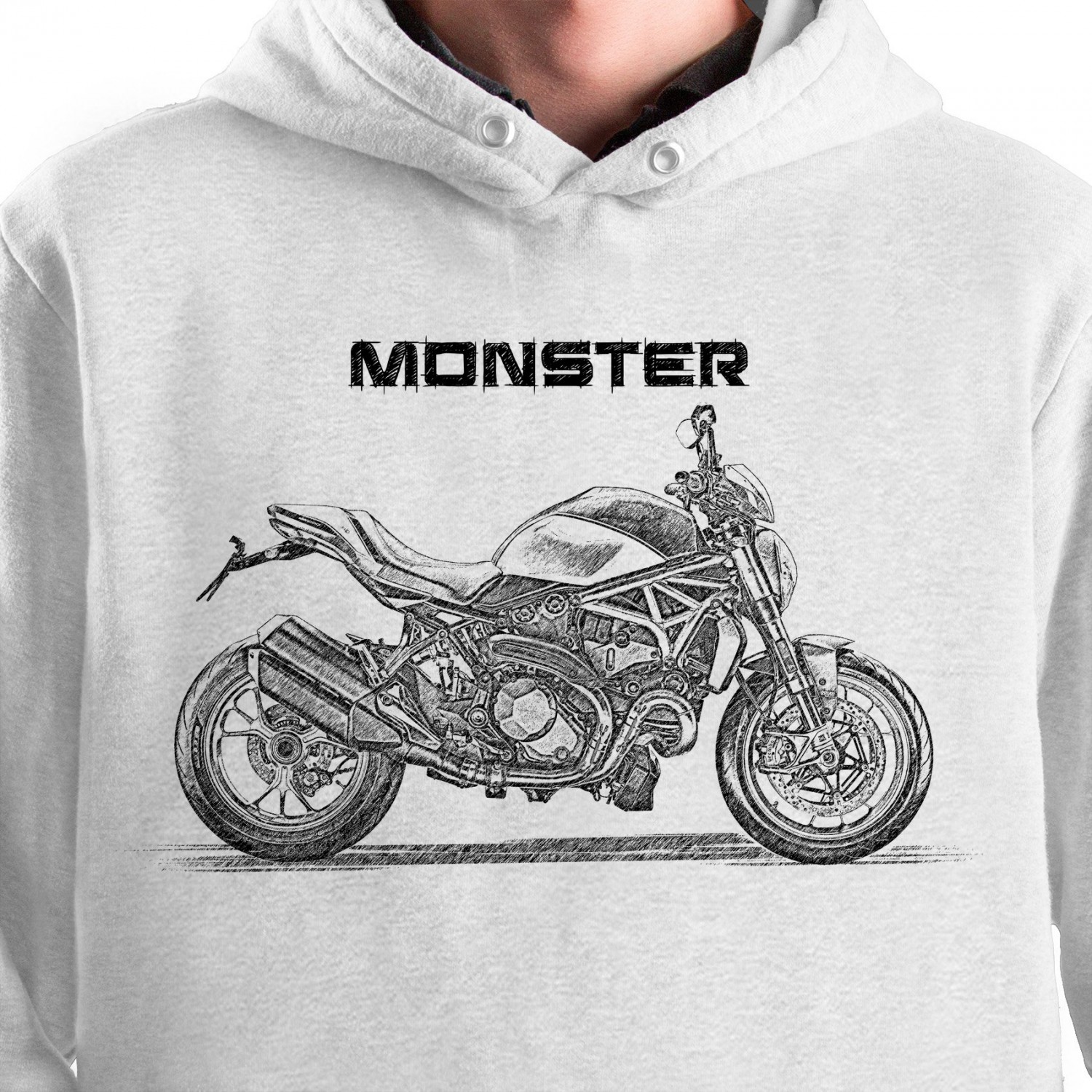 White T-shirt with Ducati Monster 1200. Gift for motorcyclist.