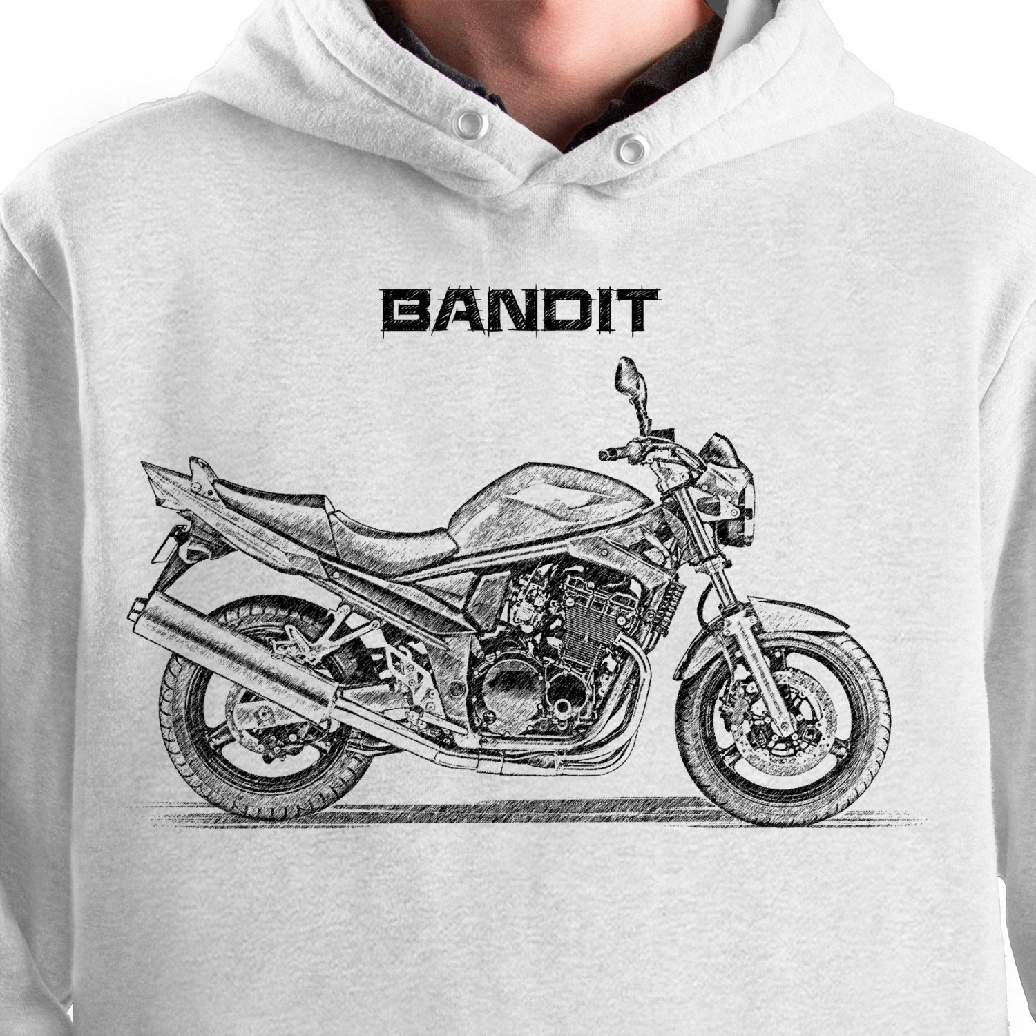 White T-shirt with Suzuki Bandit Naked. Gift for motorcyclist.