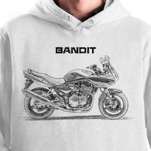 White T-shirt with Suzuki Bandit S. Gift for motorcyclist.