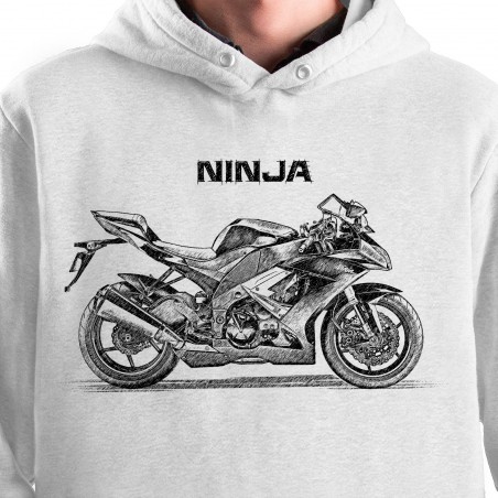 White T-shirt with Kawasaki ZX10R 2009. Gift for motorcyclist.