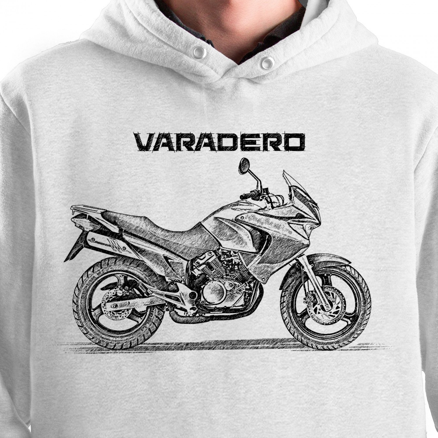 White T-shirt with Honda Varadero 125. Gift for motorcyclist.