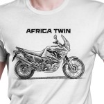 White T-shirt with Honda XRV 750 Africa Twin. Gift for motorcyclist.