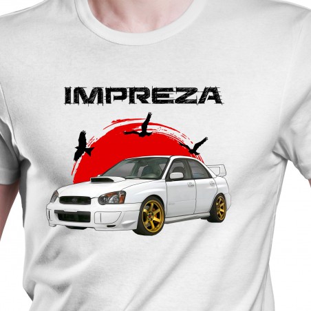 White T-shirt with Subaru Impreza STI Best for gift. Japan Cars Lovers.