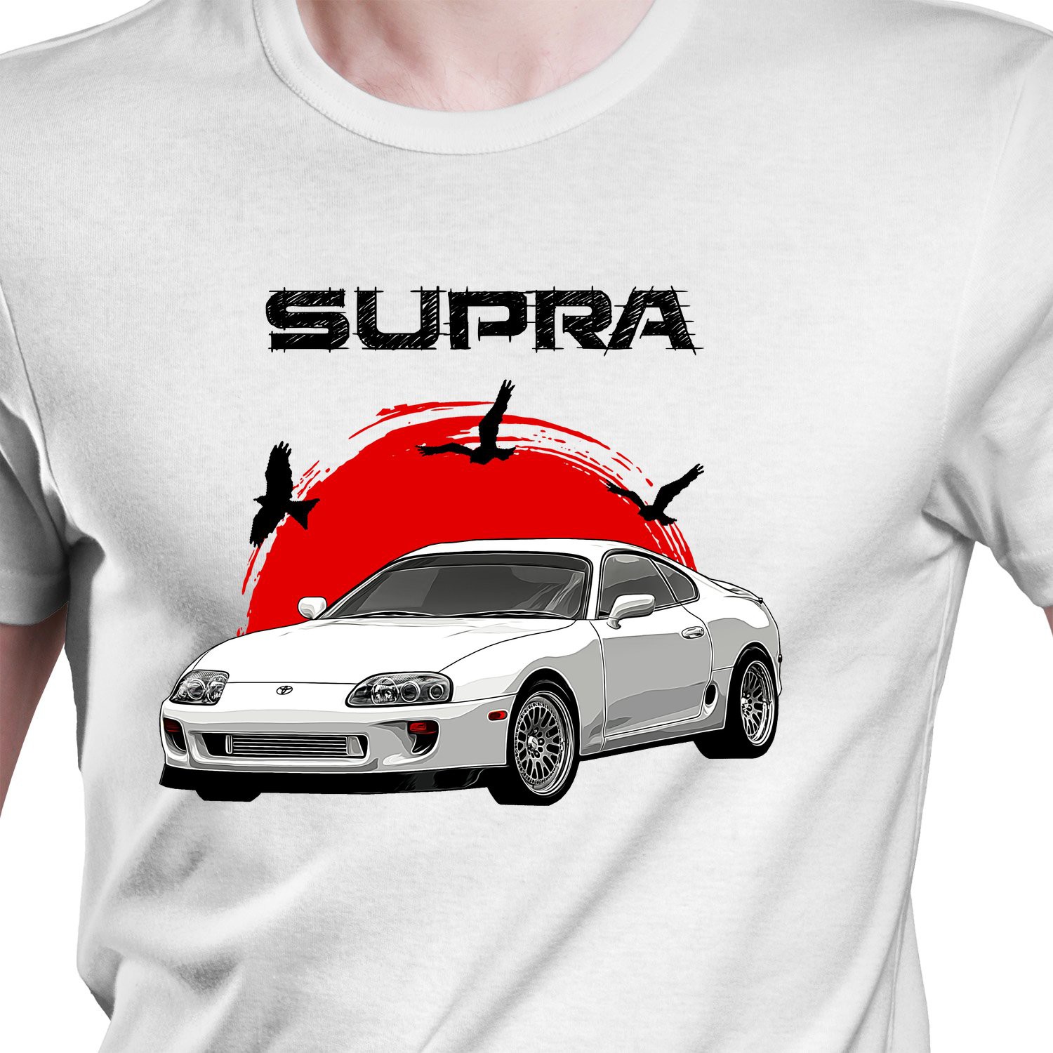 White T-shirt with Toyota Supra Best for gift. Japan Cars Lovers.