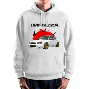 WHITE hoodie with Subaru Impreza STI. Best gift for men.
