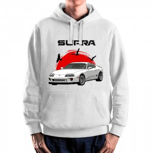 WHITE hoodie with Toyota Supra. Best gift for men.