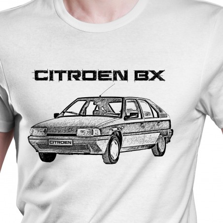 White T-shirt with Citroen BX. Gift for Muscle Car Lovers.