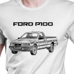 White T-shirt with Ford P100. Gift for Muscle Car Lovers.