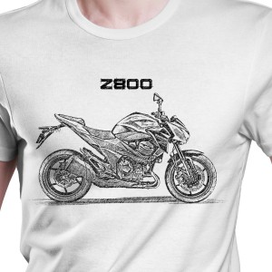White T-shirt with Kawasaki Z800. Gift for motorcyclist.