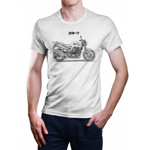 White T-shirt with Kawasaki ZR 7 for motorcycles enthusiast