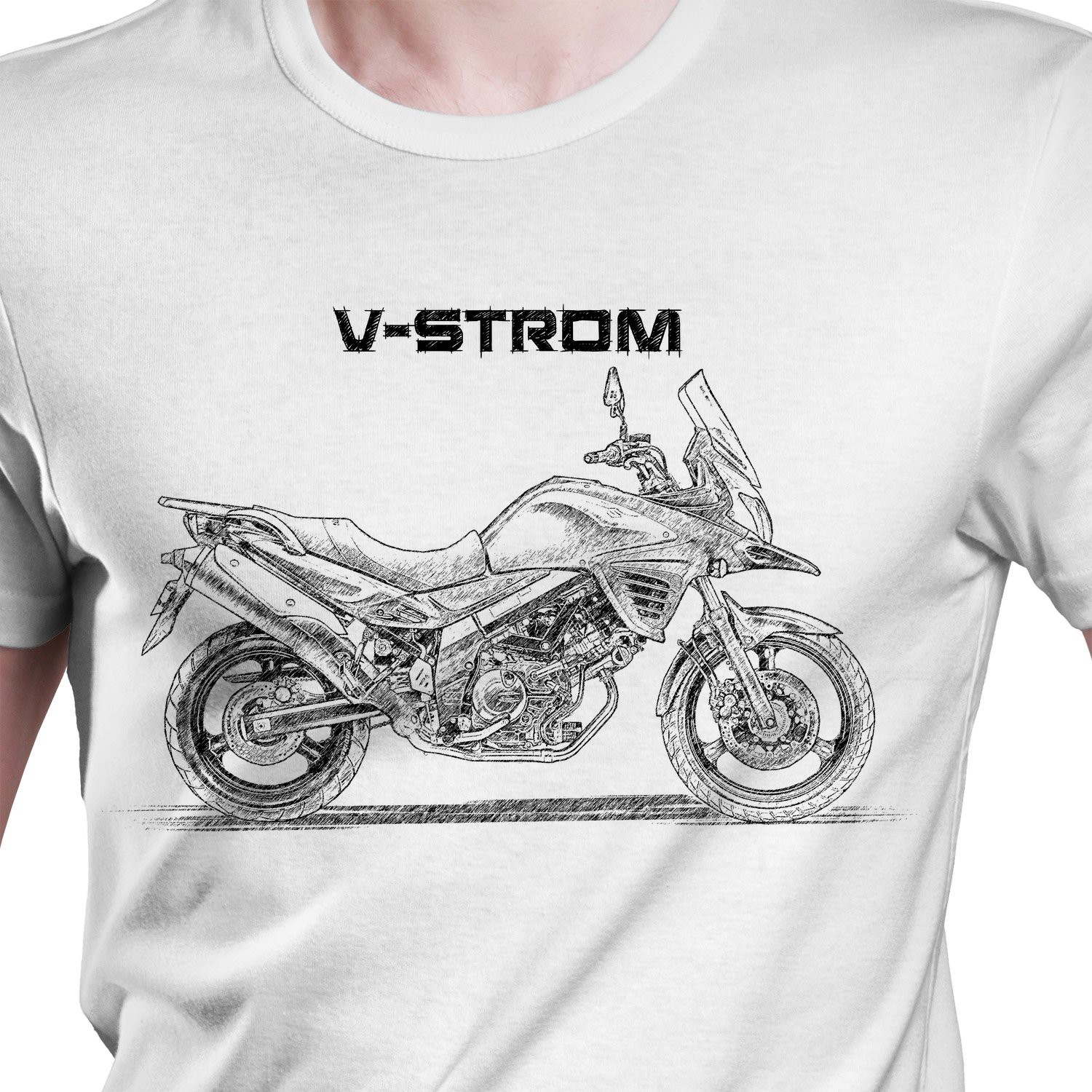 White T-shirt with Suzuki V-Strom DL650 2015. Gift for motorcyclist.