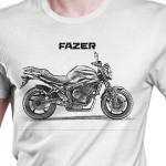 White T-shirt with Yamaha FZ6 N S2. Gift for motorcyclist.