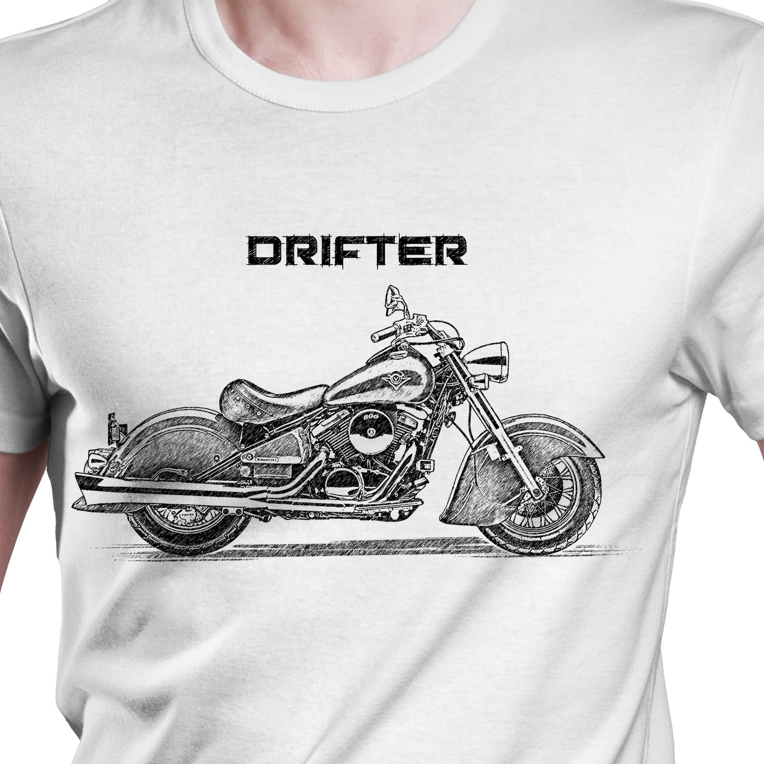 White T-shirt with Kawasaki VN800 Drifter . Gift for motorcyclist.