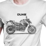 White T-shirt with KTM Duke 790. Gift for motorcyclist.