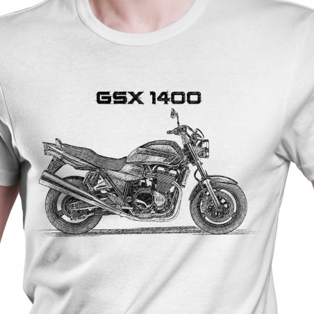 White T-shirt with Suzuki GSX 1400. Gift for motorcyclist.