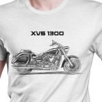 White T-shirt with Yamaha XVS 1300. Gift for motorcyclist.