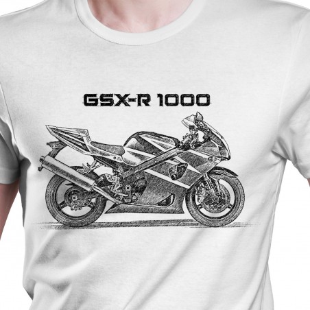 White T-shirt with Suzuki GSX-R 1000 K3 K4. Gift for motorcyclist.
