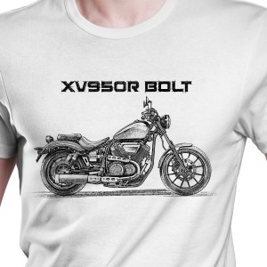 White T-shirt with Yamaha XV950R Bolt. Gift for motorcyclist.