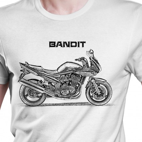 White T-shirt with Suzuki Bandit GSF1200S. Gift for motorcyclist.