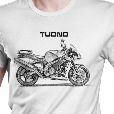 White T-shirt with Aprilia Tuono. Gift for motorcyclist.