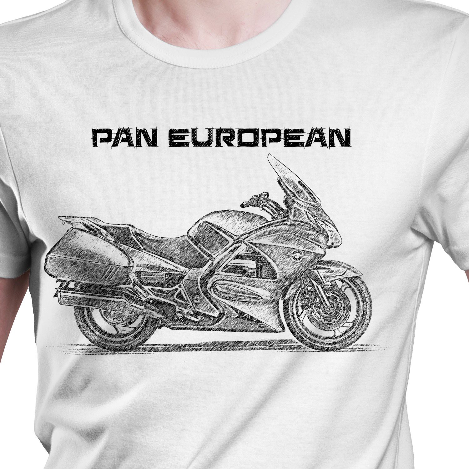 White T-shirt with HONDA ST 1300 Pan European. Gift for motorcyclist.
